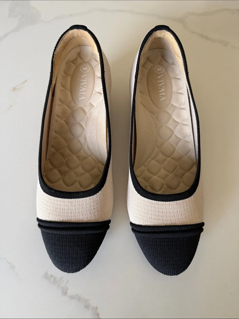 Vivaia Almond-Toe Chunky Heels (Julie Pro) Beige & Black Womens EU 37.5 US 6.5